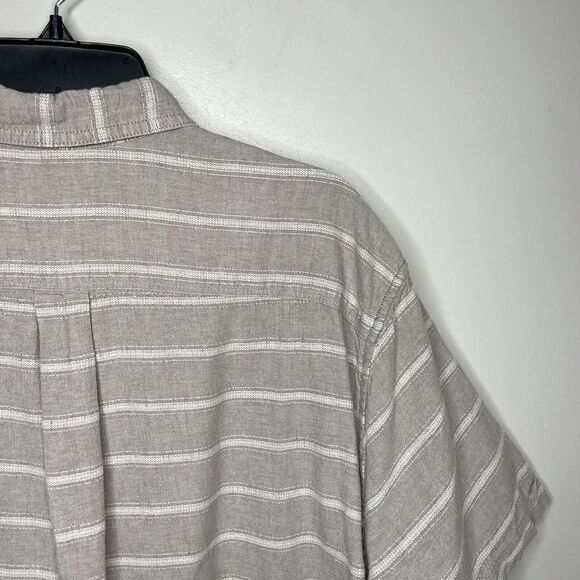 EDDIE BAUER Shirt Mens XL Linen Cotton Button-Up Tan Striped Classic Fit - Picture 5 of 7